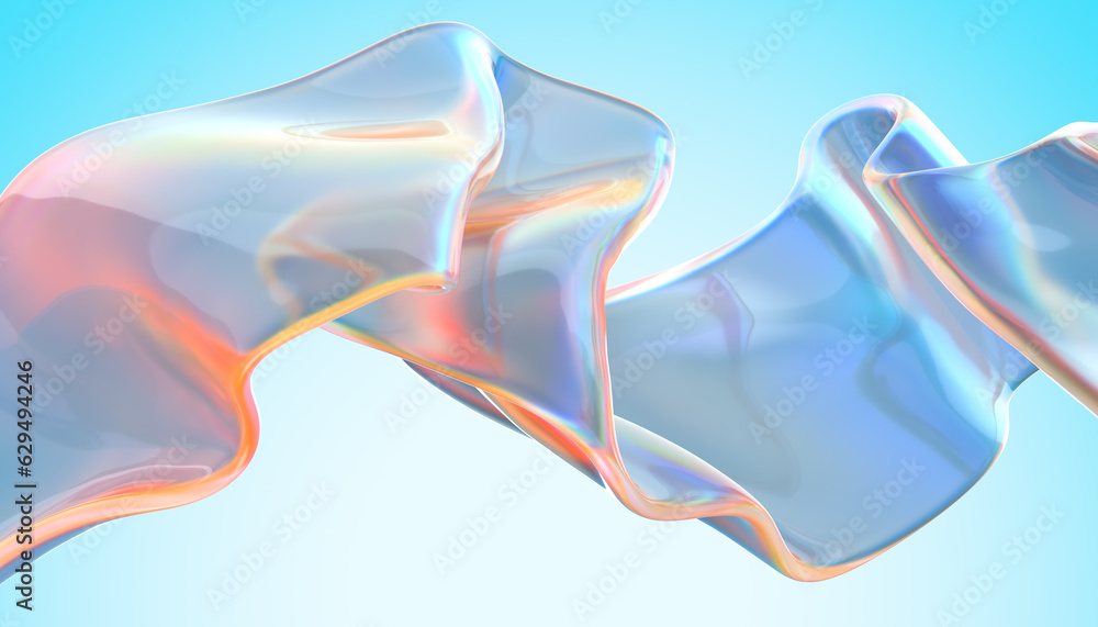 Obraz premium Transparent glossy glass ribbon. Curved wave in motion. 