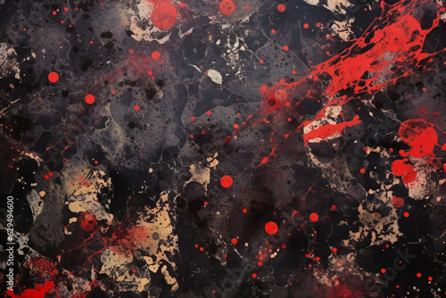 Abstract red and black background with paint splashes and blots, Generative AI
