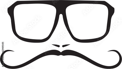 Men face with long mustache and huge, hipster glasses. Black american retro truck driver silhouette isolated on white background. Vector illustration