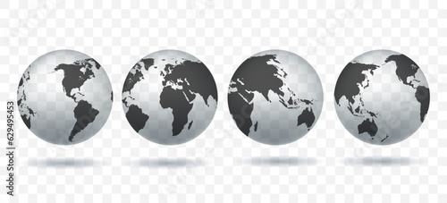 Transparent earth globes 3d set