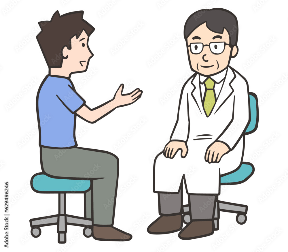 医者に話をする若い男性の患者