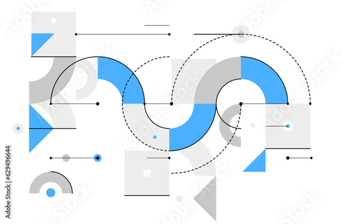 Abstract vector geometric background in tech mechanical engineering blueprint style, digital system wallpaper, technology mechanism dynamic draw.
