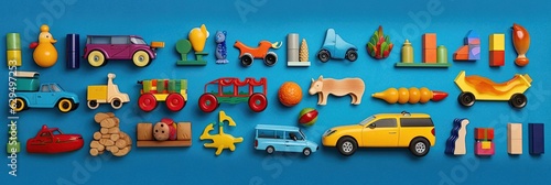 Colorful child toy puzzle on bright background, ai generated