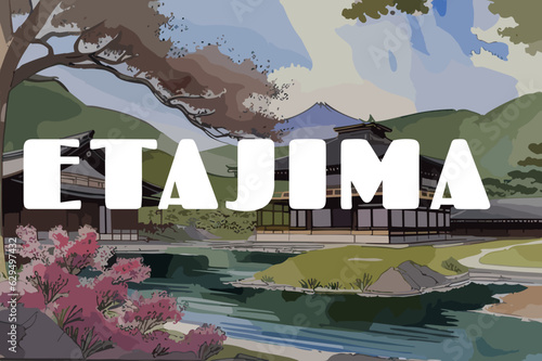 Etajima: Painting of a Japanese villa with the name Etajima in Hiroshima photo