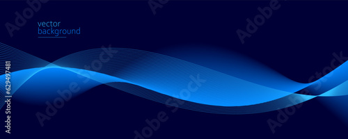 Smooth flow of wavy shape with gradient vector abstract background, dark blue design curve line energy motion, relaxing music sound or technology.