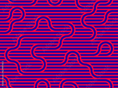Seamless pattern with twisted lines, vector linear tiling background, stripy weaving, optical maze, twisted stripes. Pink color design.