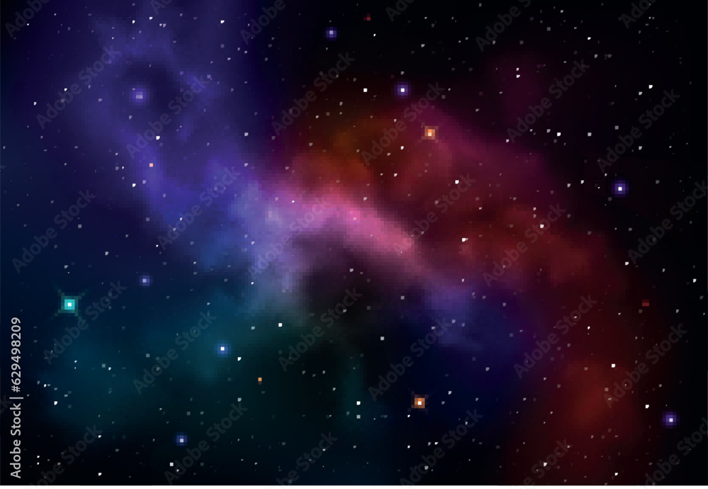 Vector colorful abstract universe backgroud with galaxies and glowing stars