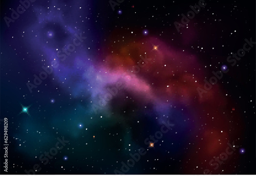Vector colorful abstract universe backgroud with galaxies and glowing stars