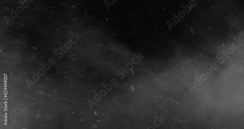 steam, snow cold wind on black background. White smoke blowing on black background.