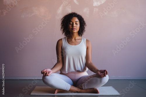 Yoga Flow and Serenity, Fit plus size woman, sport clothing, pastel shades Generative AI