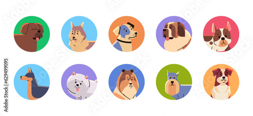 Happy national dog day greeting card set different cute doggy holiday of domestic animals concept
