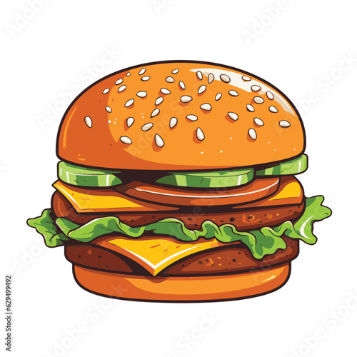 Big burger, hamburger hand drawn vector illustration sketch retro style