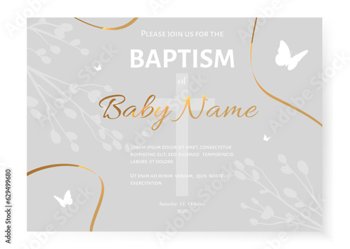 Baptism Invitation Card Design. Invitation Template with Cross. Vector illustration EPS10