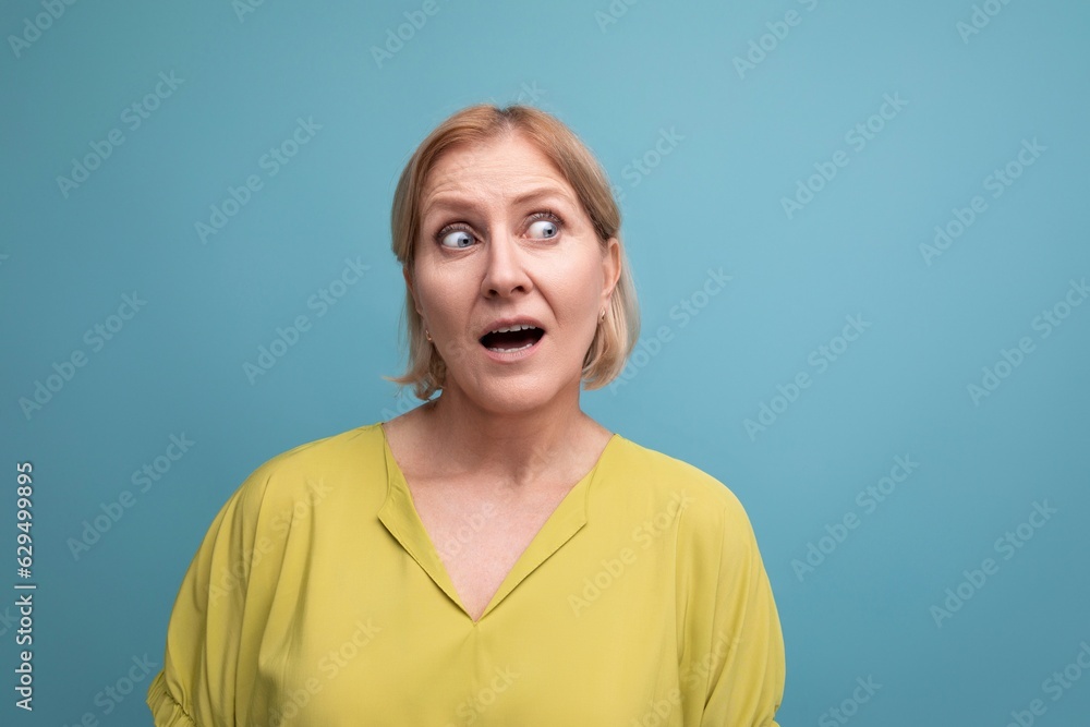 portrait of emotional middle aged woman with bob hairstyle portrait of emotional middle aged woman with bob hairstyle