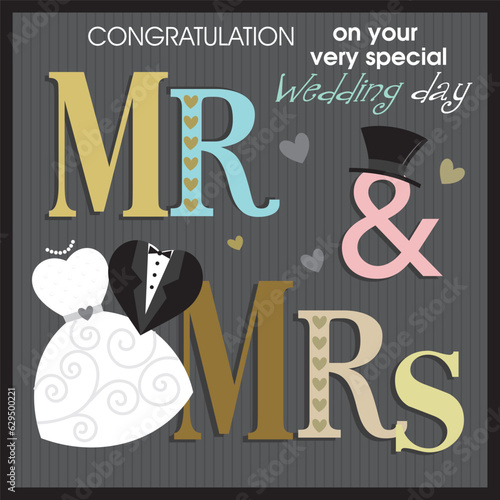 wedding card design with lettering and wedding suit