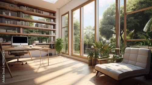living room interior. modern style. outside is a plants and trees. Generative AI