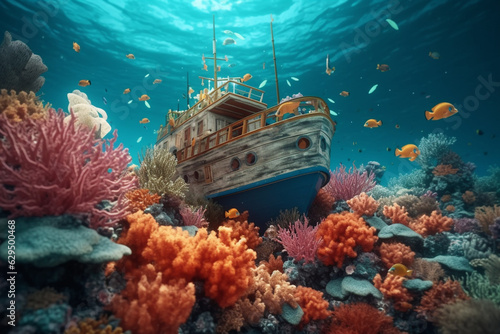 Submarine sinking 3D rendering background