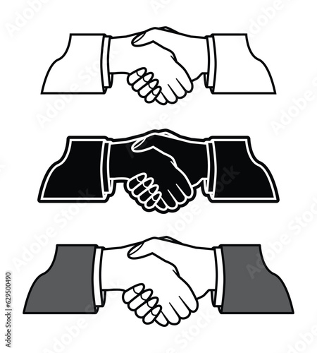 Friend ship symbols logo icon with nice hand together or shake hand drawing in black and white cartoon vector