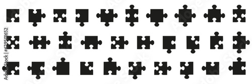 Black puzzle piece element collection. Set of game puzzle shape