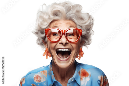 Happy Grandmother's Face Shot Isolated on Transparent Background. AI © Usmanify
