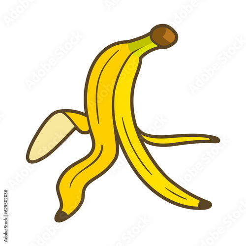 Yellow banana flat isolated on white background. Cartoon style. Vector illustration