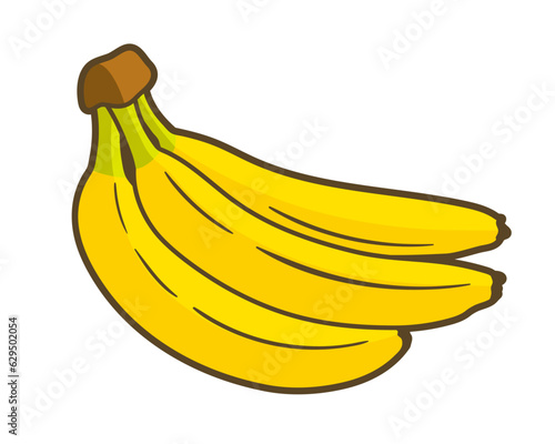 Yellow banana flat isolated on white background. Cartoon style. Vector illustration