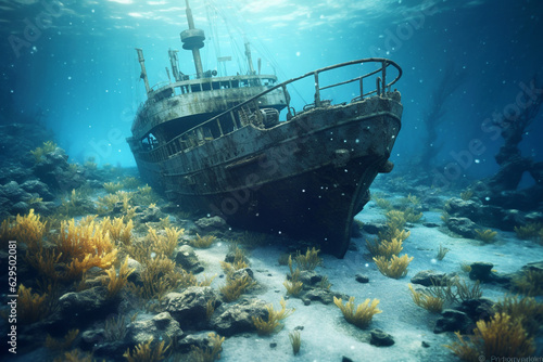 Submarine sinking 3D rendering background © Artroom
