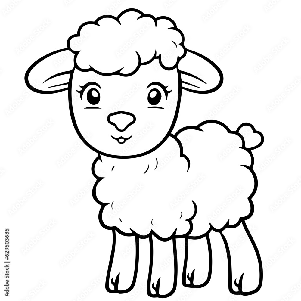 Naklejka premium Coloring page outline of cartoon lamb