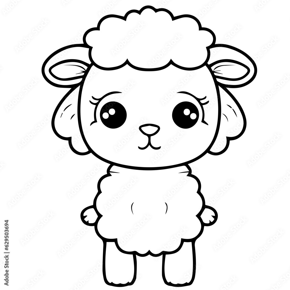 Fototapeta premium Coloring page outline of cartoon lamb