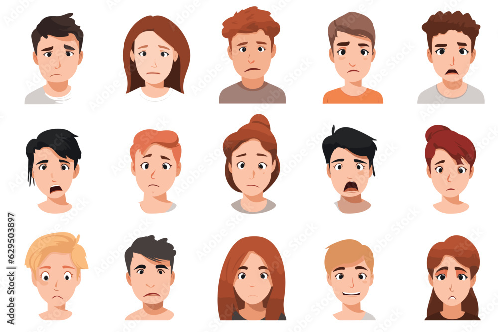 collection of people face emotions set vector isolated illustration collection of people face emotions set vector isolated illustration