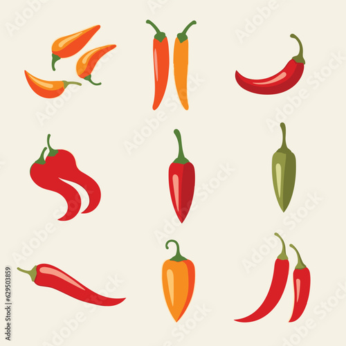 chilli pepper set vector flat minimalistic isolated illustration