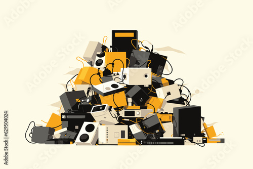 Pile of e-waste vector flat minimalistic isolated illustration photo