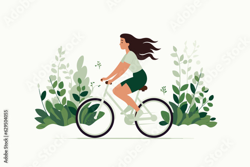 woman on bike vector flat minimalistic isolated illustration