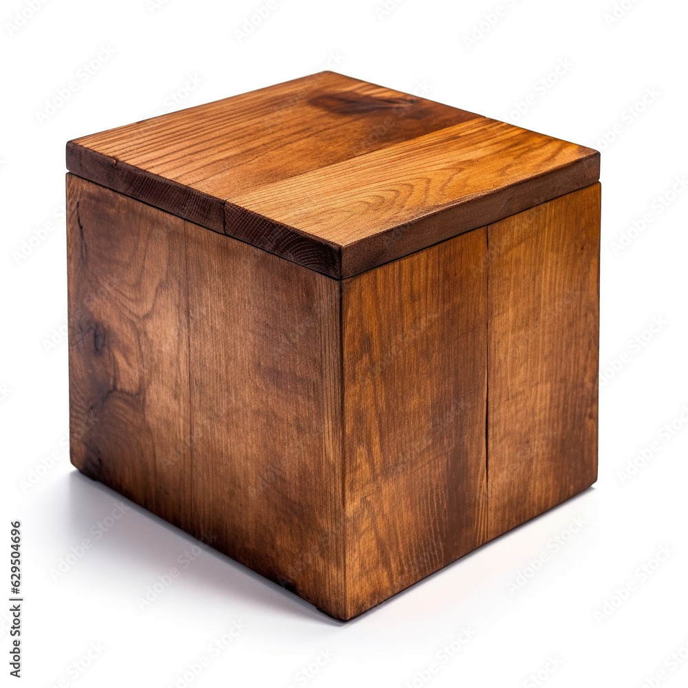 Top and side views of isolated handmade wood box on a white background. AI generated Top and side views of isolated handmade wood box on a white background. AI generated