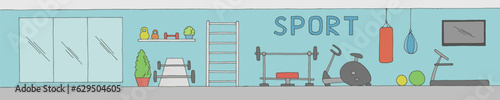 Gym interior graphic color long sketch illustration vector 
