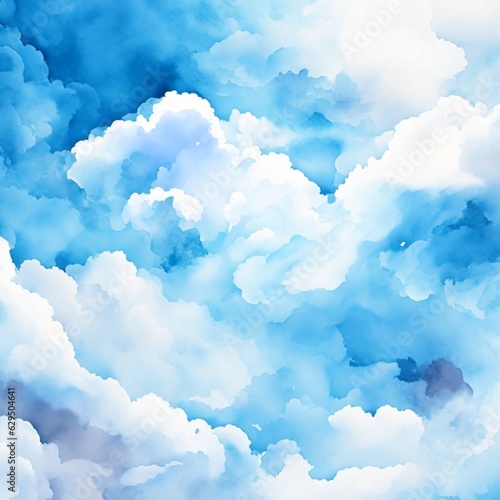 soft blue-white clouds in a watercolor painting in the background.