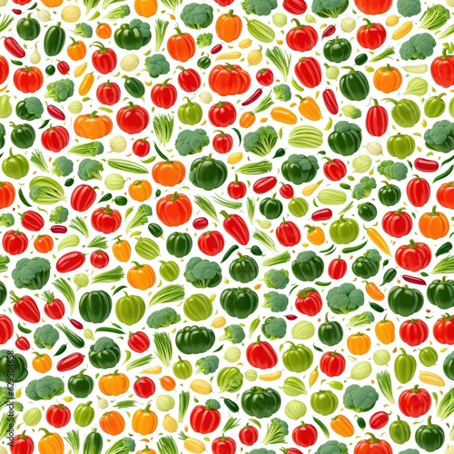 Colored seamless pattern of vegetables. AI generated.