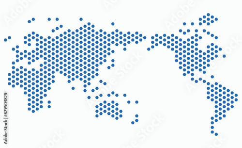 Hexagon shape world map on white background.