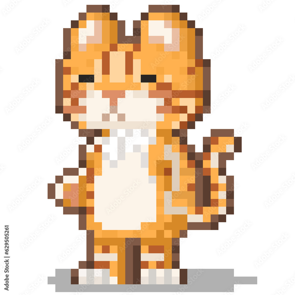 Fototapeta premium Pixel art cartoon ginger cat character.