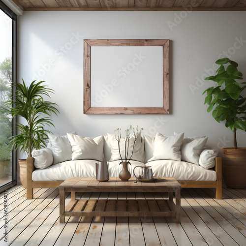 Mock up poster frame in modern interior background, 3d render