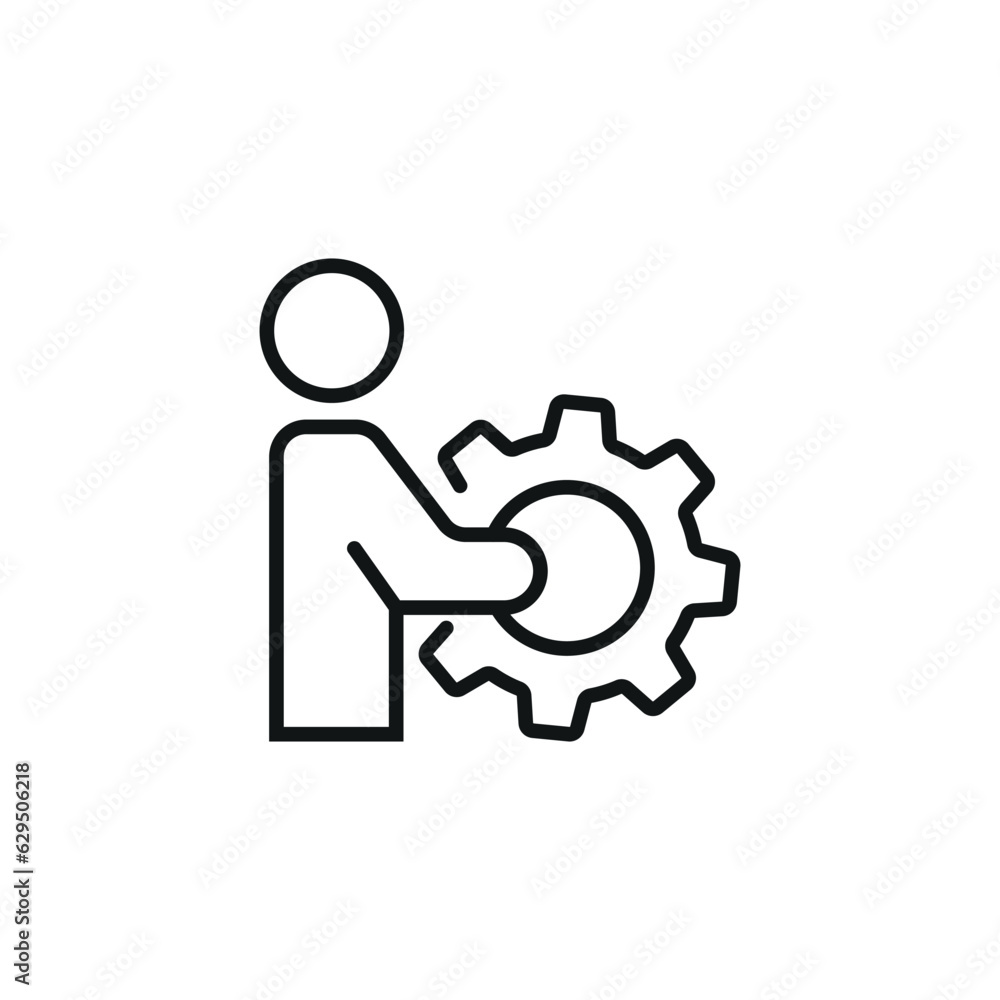 Human with wheel icon vector illustration. Gear icon on isolated background. Cogwheel sign concept.