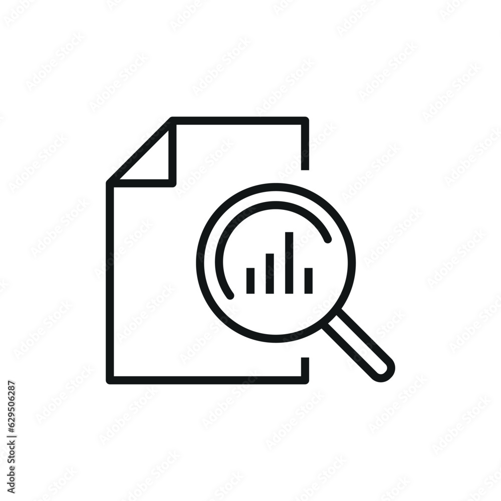 Document with loupe icon vector illustration. Diagram icon on isolated background. Analysis sign concept. Document with loupe icon vector illustration. Diagram icon on isolated background. Analysis sign concept.