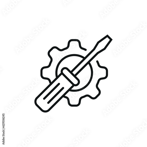Screwdriver with gear icon vector illustration. Tools on isolated background. Settings sign concept.