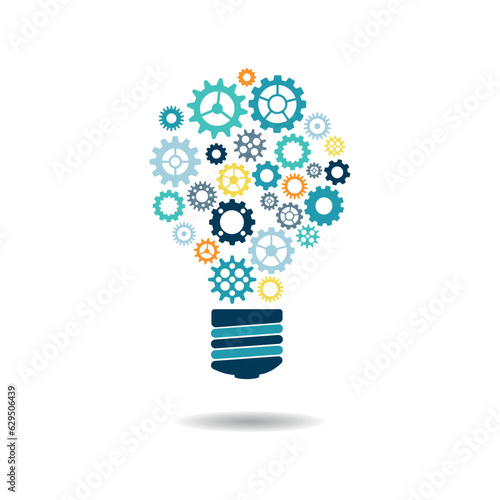 Lightbulb icon vector illustration. Bulb with gears on isolated background. Idea sign concept.
