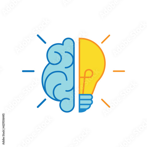 Lightbulb icon vector illustration. Bulb with brain on isolated background. Intelligence sign concept.