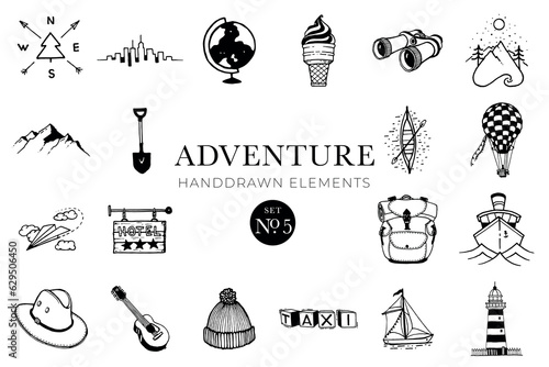 Adventure handdrawn elements, Travel drawings, Illustrations, Travelling