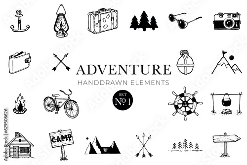 Adventure handdrawn elements, Travel drawings, Illustrations, Travelling