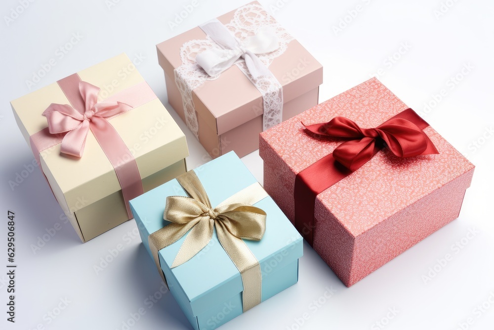 Obraz premium The top view of the holiday gift boxes showcases the bounty of the surprise hidden inside, arousing the curiosity of the recipient.