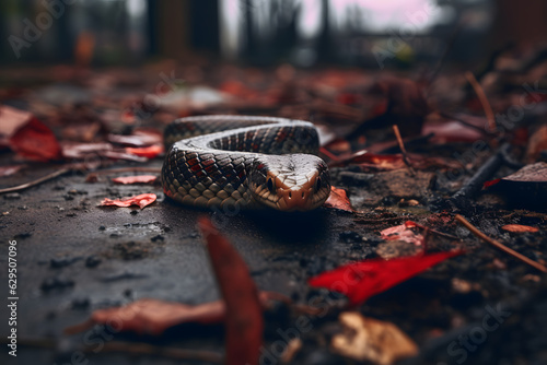 A snake slithering on the ground photo