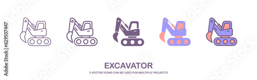 Illustration of excavator icon on white background. Excavator vector icon in modern design style. Excavator icon. Trendy flat vector Excavator icon on white background from Construction collection.